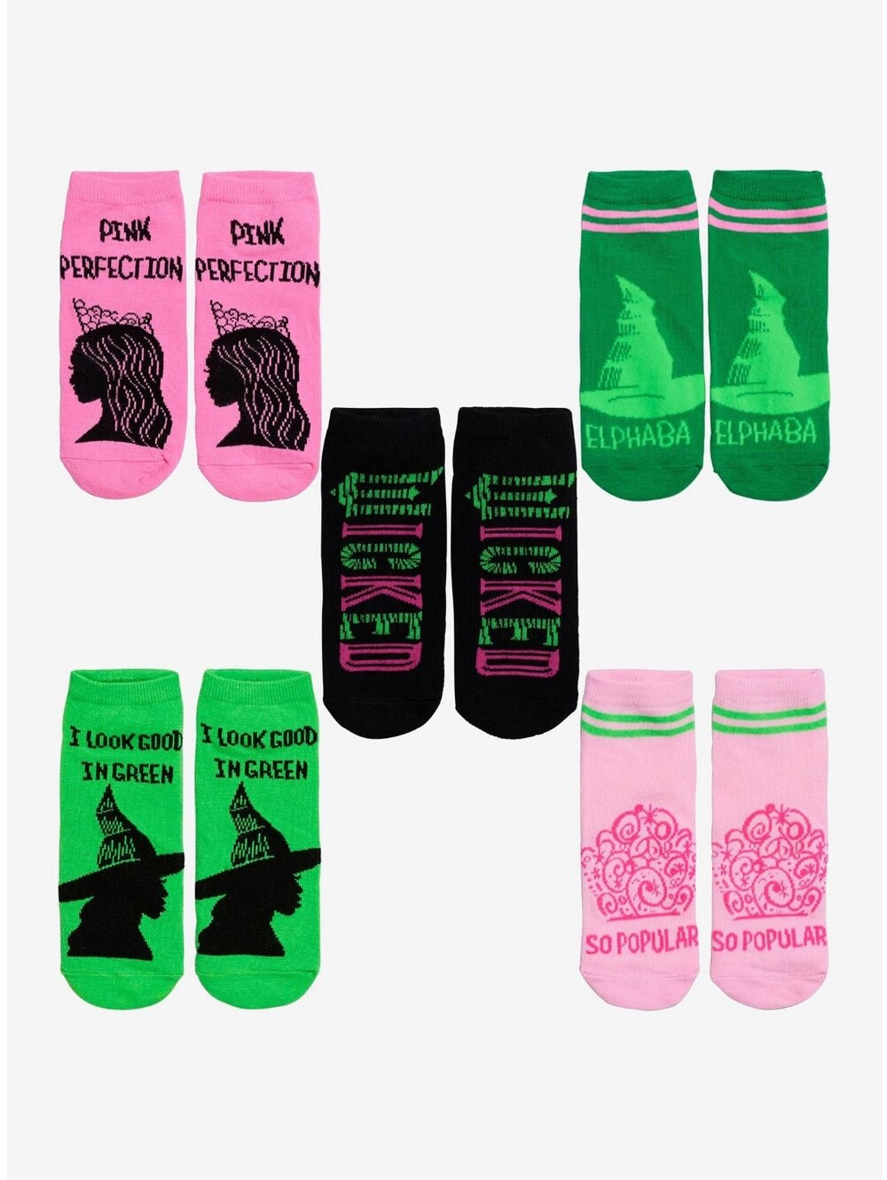 2/$15 NWT  Wicked Pink, Green & Black No-Show Socks 5 Pair Firm Price